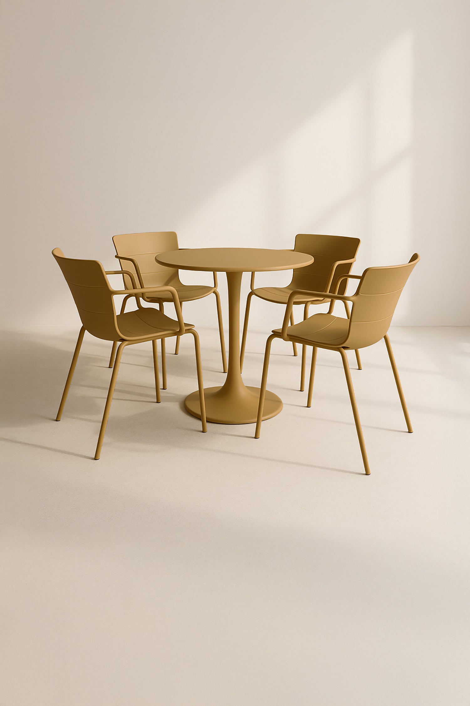 Montauk Indoor Table And 4 Armchairs Set - Polypropylene And Ocher Metal