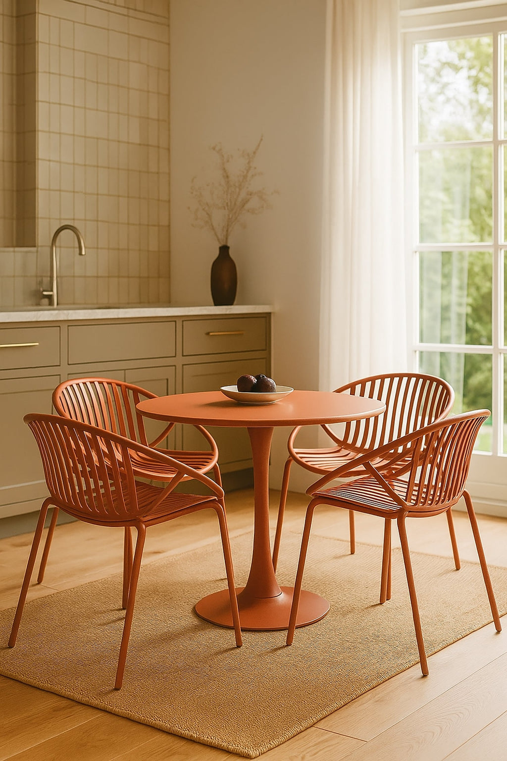 Calypso Indoor Table And 4 Armchairs Set - Polypropylene And Brick Metal