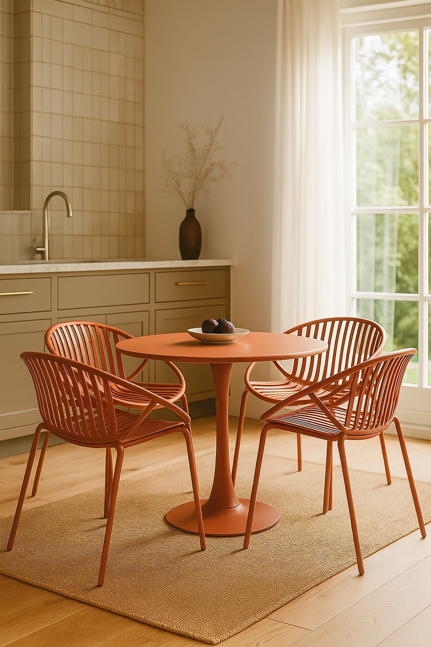 Calypso Indoor Table And 4 Armchairs Set - Polypropylene And Brick Metal