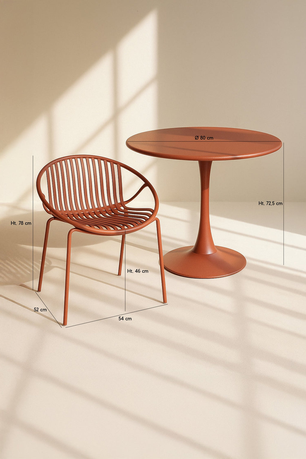 Calypso Indoor Table And 4 Armchairs Set - Polypropylene And Brick Metal