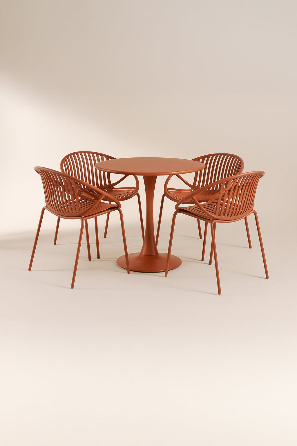 Calypso Indoor Table And 4 Armchairs Set - Polypropylene And Brick Metal