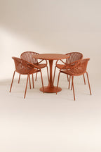 Calypso Indoor Table And 4 Armchairs Set - Polypropylene And Brick Metal