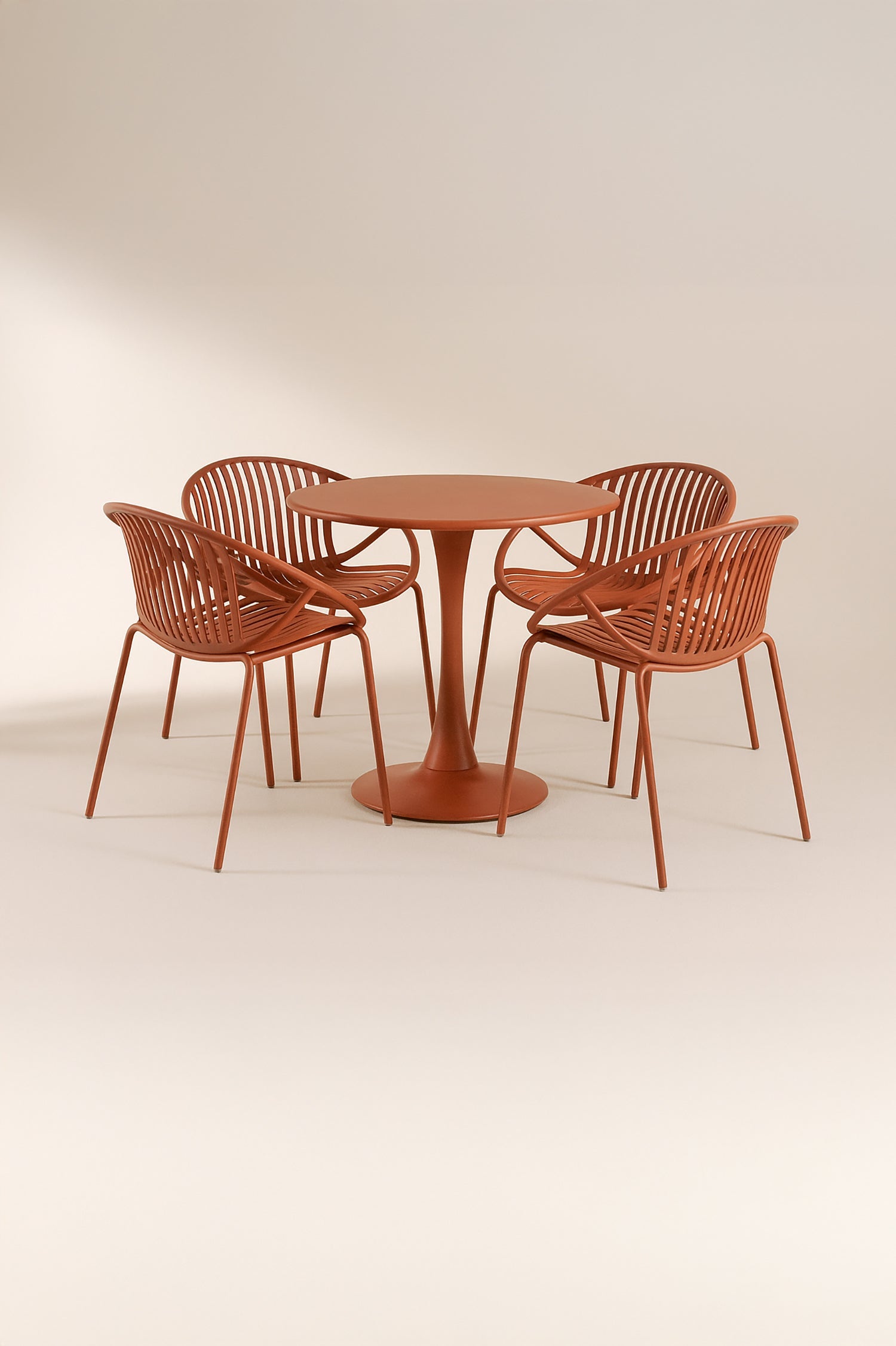 Calypso Indoor Table And 4 Armchairs Set - Polypropylene And Brick Metal