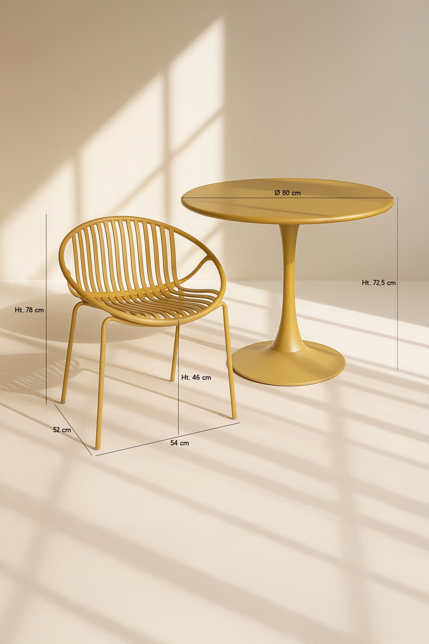Calypso - Ensemble Table/4Fauteuil De Table En Polypropylèn - Métal - Ocre