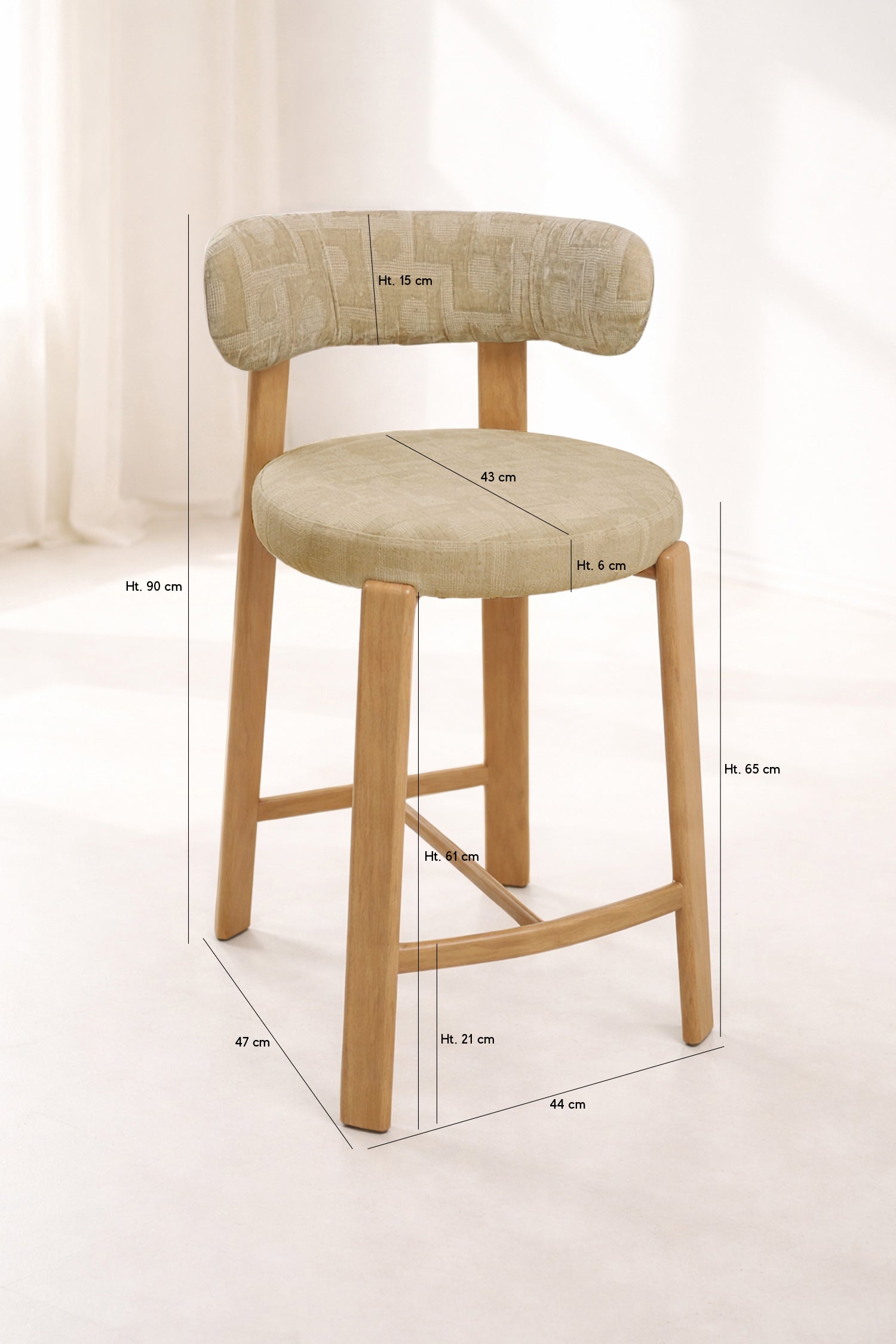 Suzie - Lot 2 Chaises/ Bar - Effet Bois/Tissu/Metal - Beige