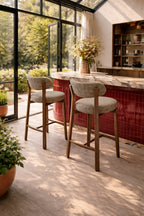 Suzie - Lot 2 Chaises/Bar - Effet Bois/Tissu/Métal - Taupe