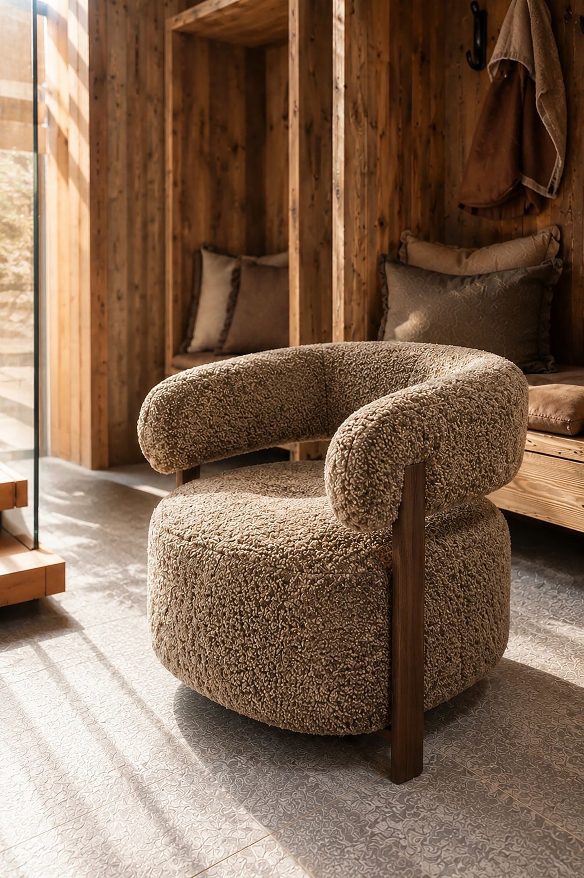 Noubia - Fauteuil - Tissu Doux Effet Fourrure - Latte