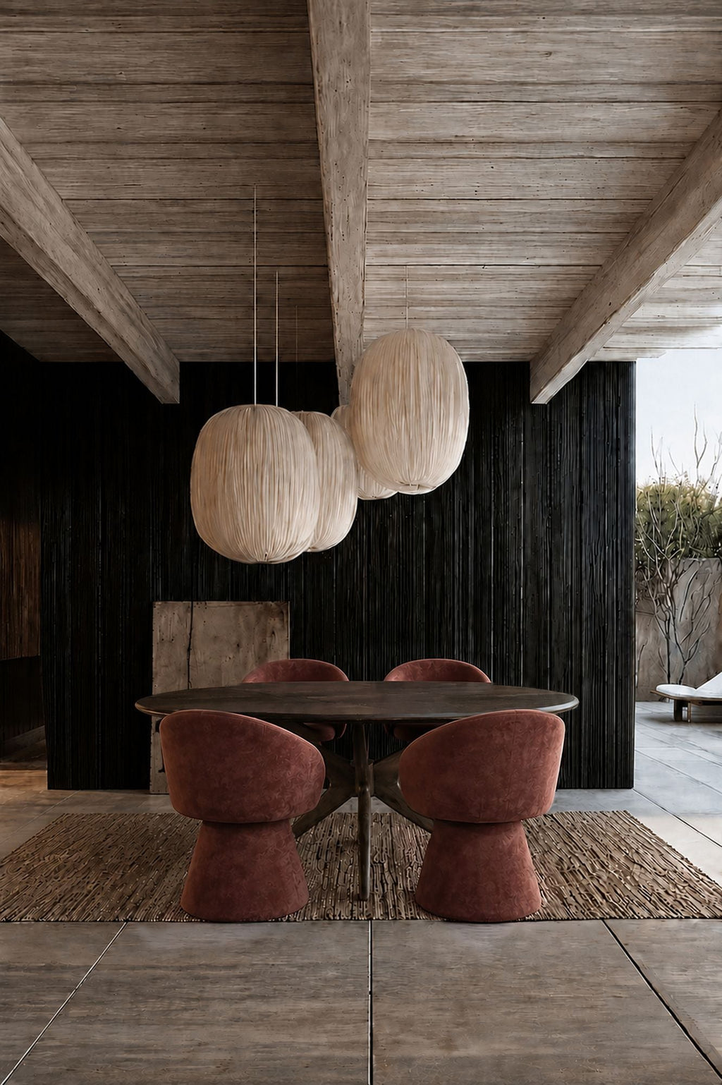 Alba - Fauteuil De Table Pivotant - Tissu Effet Chenille - Cherry