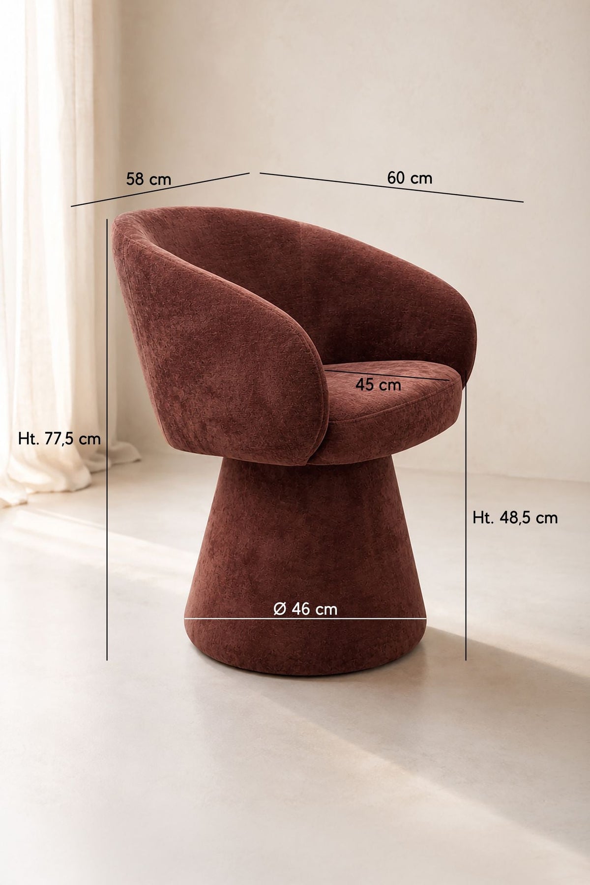 Alba - Fauteuil De Table Pivotant - Tissu Effet Chenille - Cherry