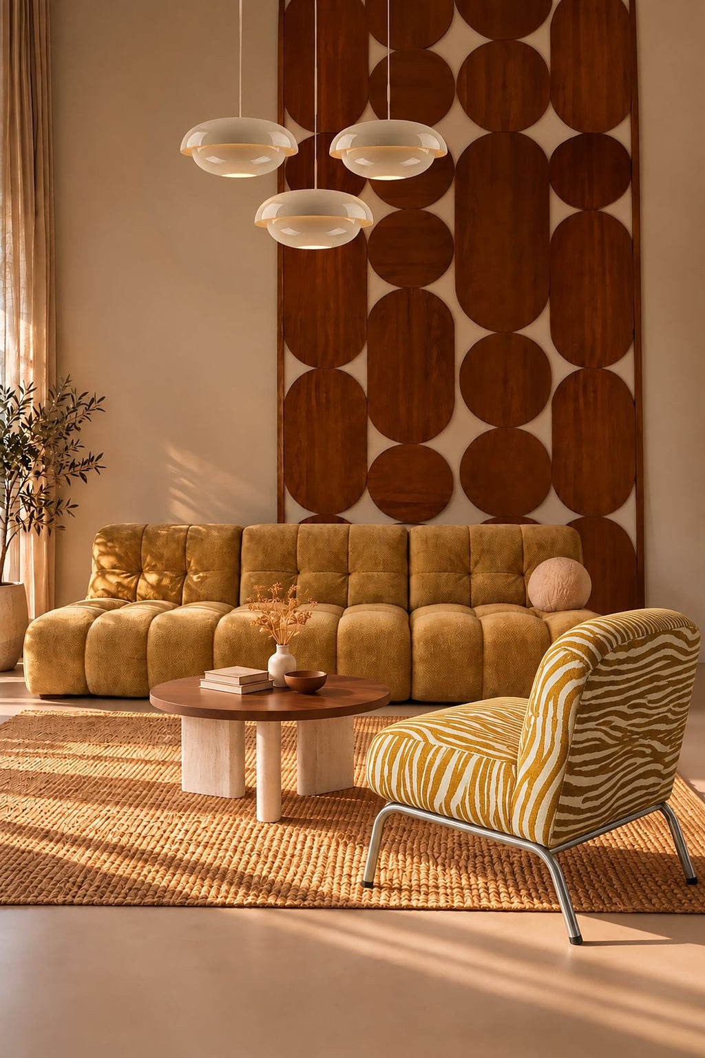 Savara - Fauteuil - Tissu Chenille Zébré - Ocre