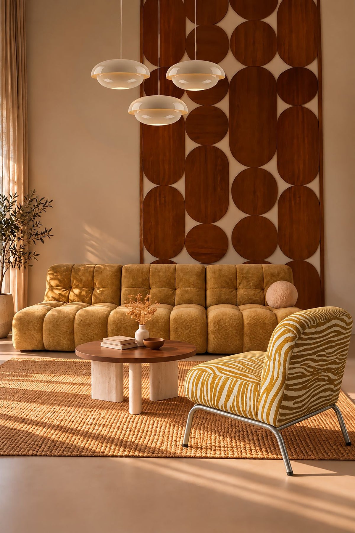 Savara - Fauteuil - Tissu Chenille Zébré - Ocre