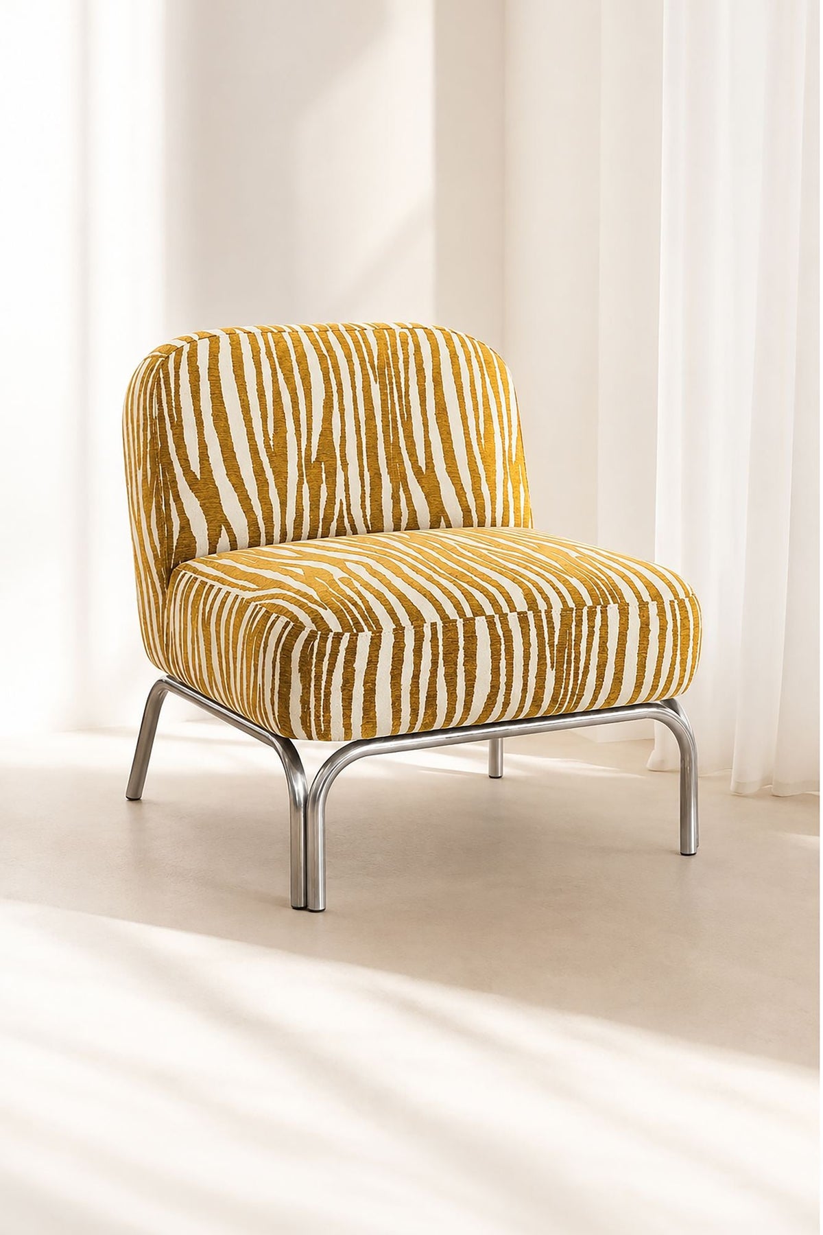 Savara - Fauteuil - Tissu Chenille Zébré - Ocre