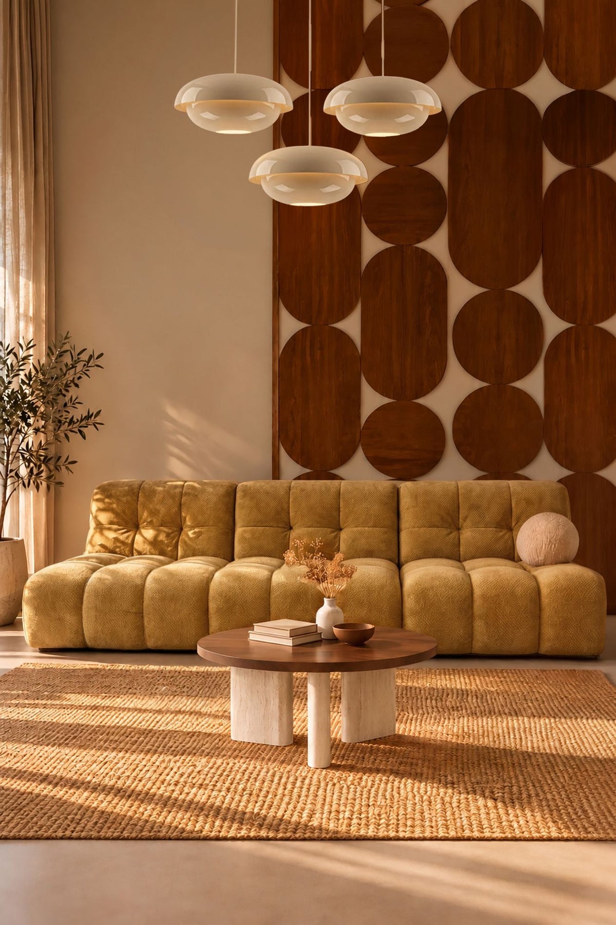 Volta - Armchair - Interlaced Chenille Fabric - Golden Ochre