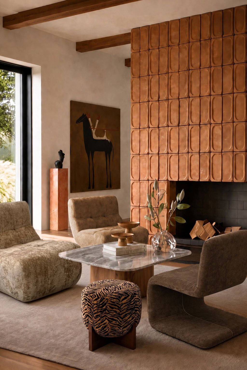 Tiger - Tabouret - Tissu Tigré - Marron