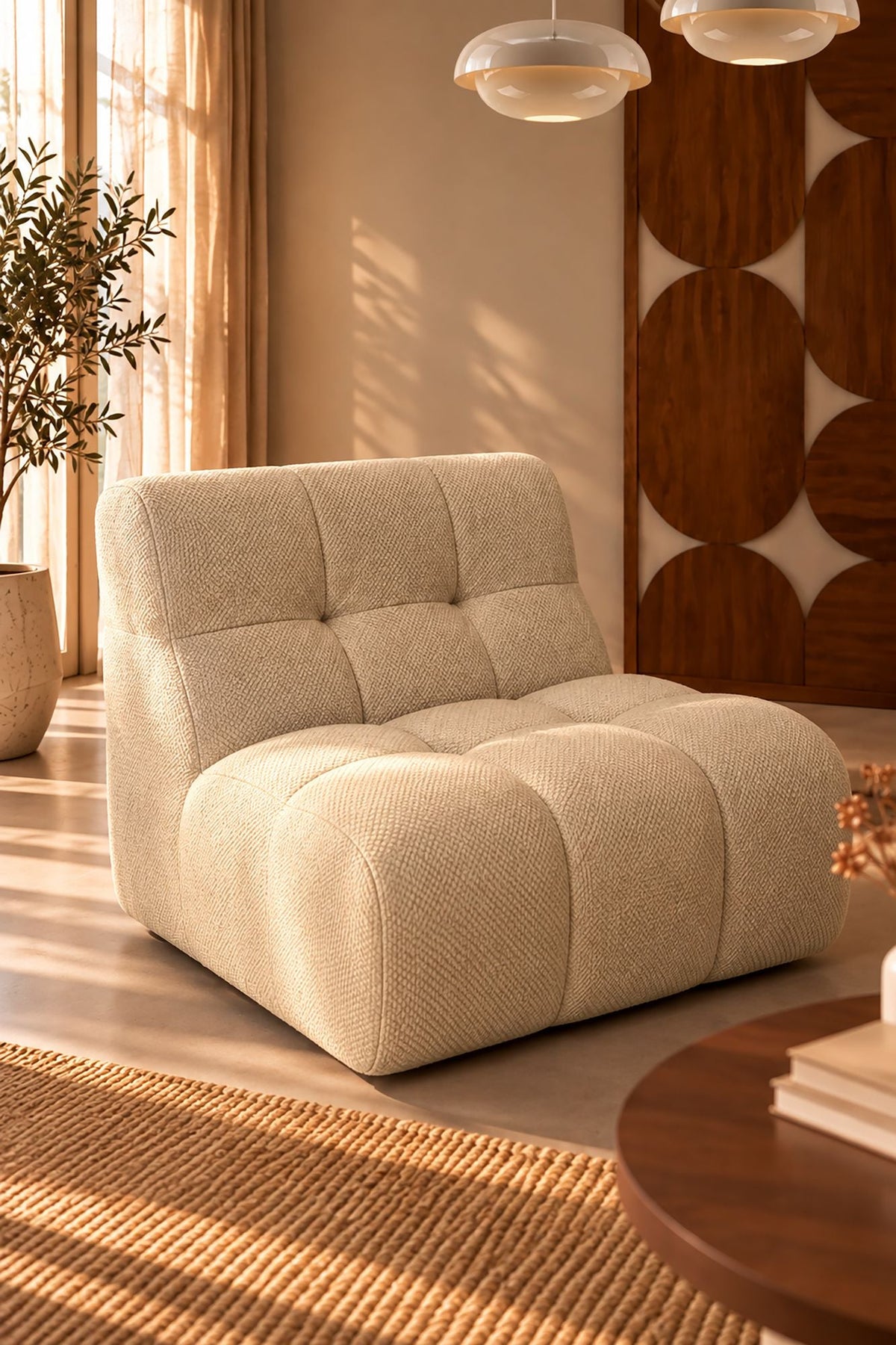 Volta - Canapé Modulable - Tissu Chenille - Écru