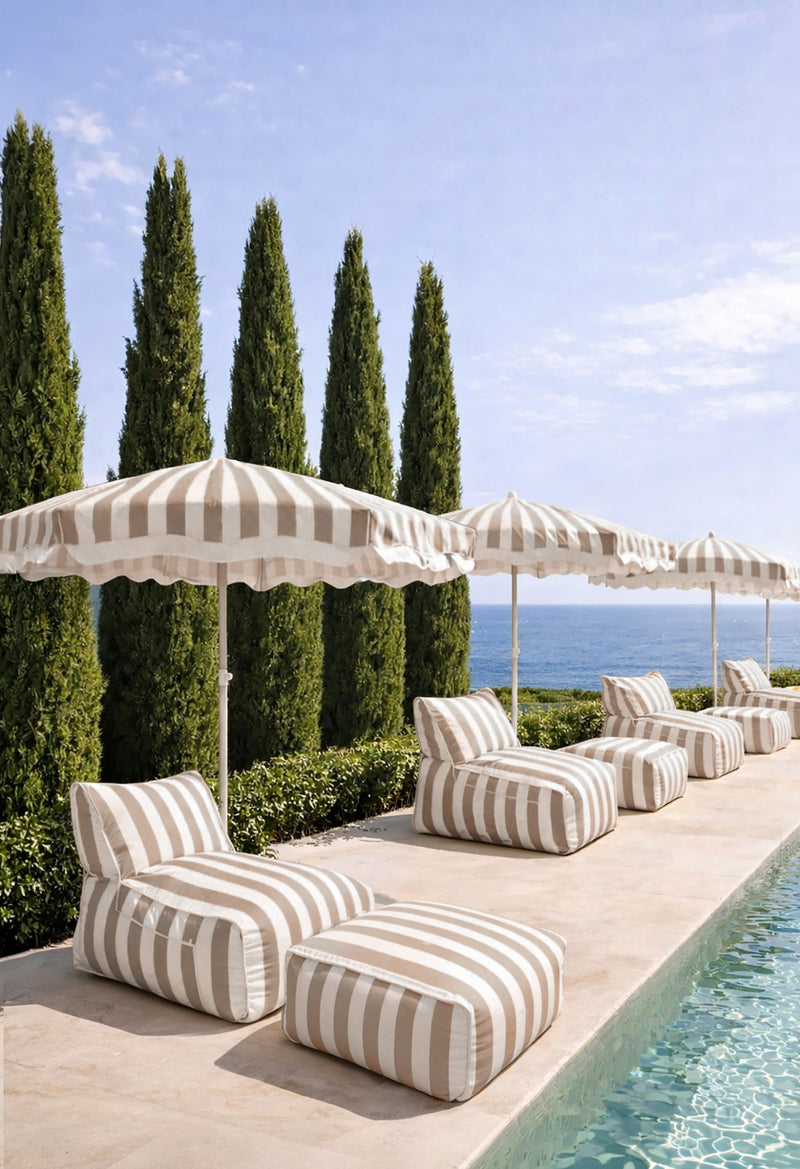 Isola - Parasol Polyester Rayures - Taupe Et Blanc