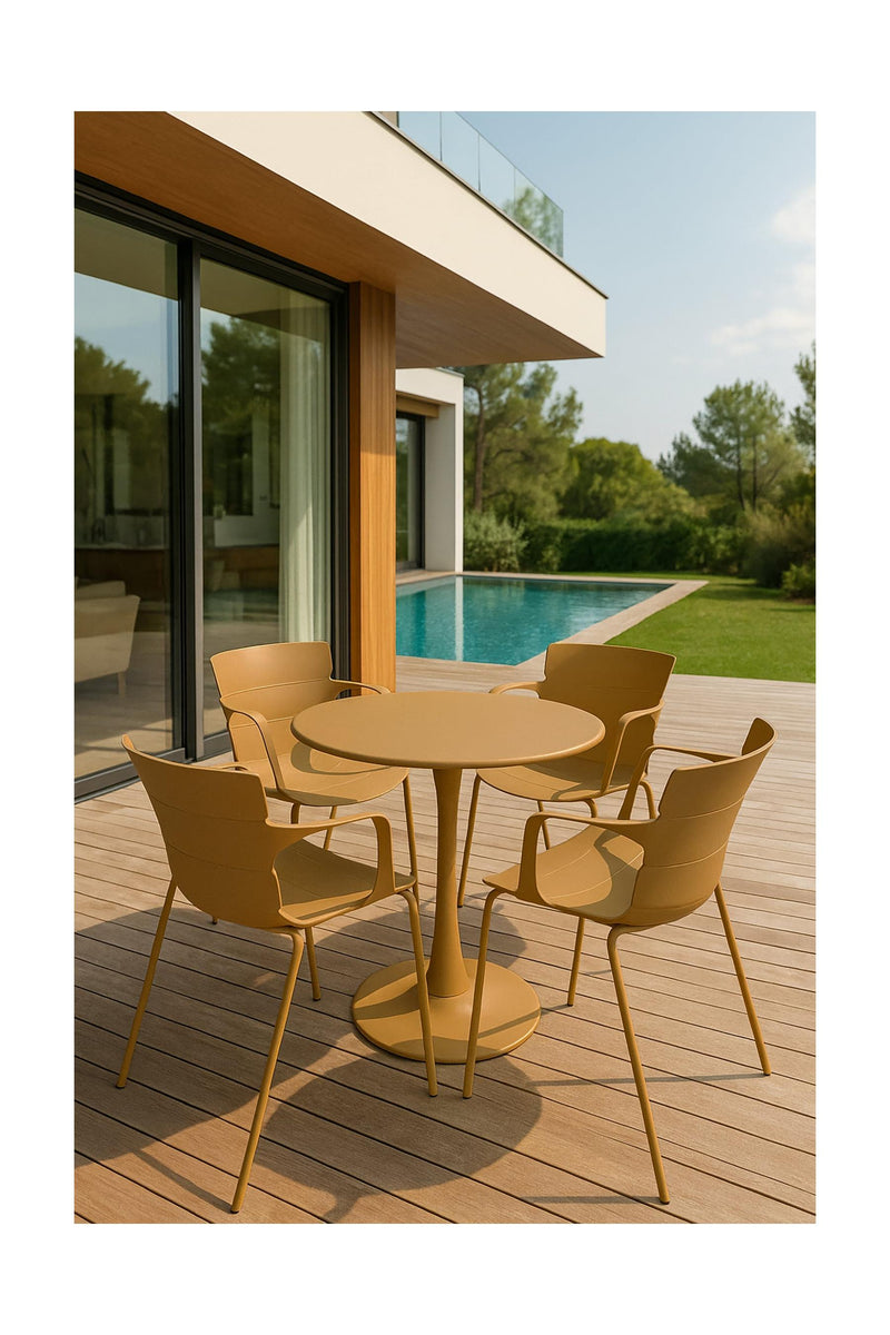 Montauk - Table Set And 4 Table Armchairs - Ocher