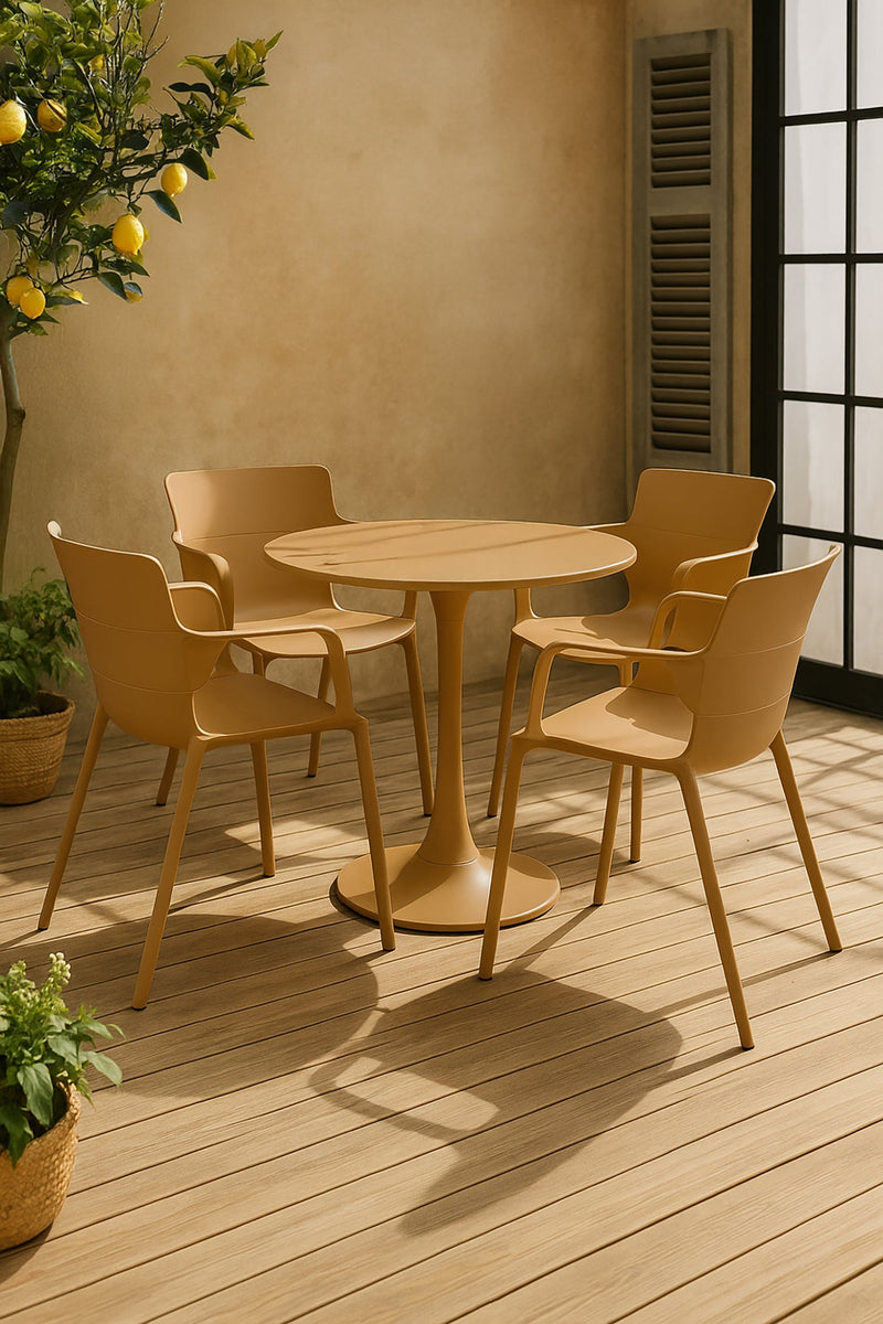 Montauk - Table Set And 4 Table Armchairs - Ocher