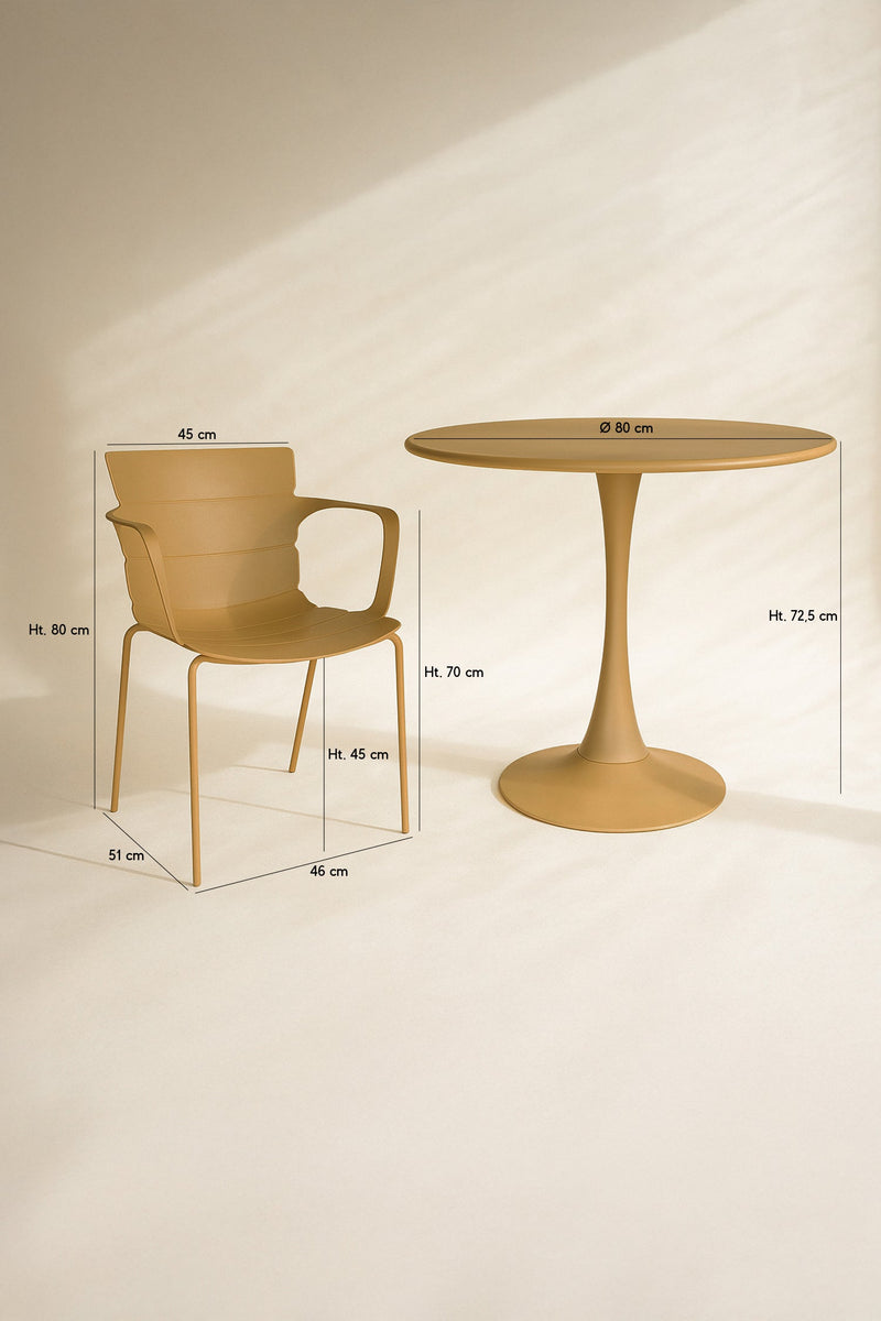 Montauk - Table Set And 4 Table Armchairs - Ocher