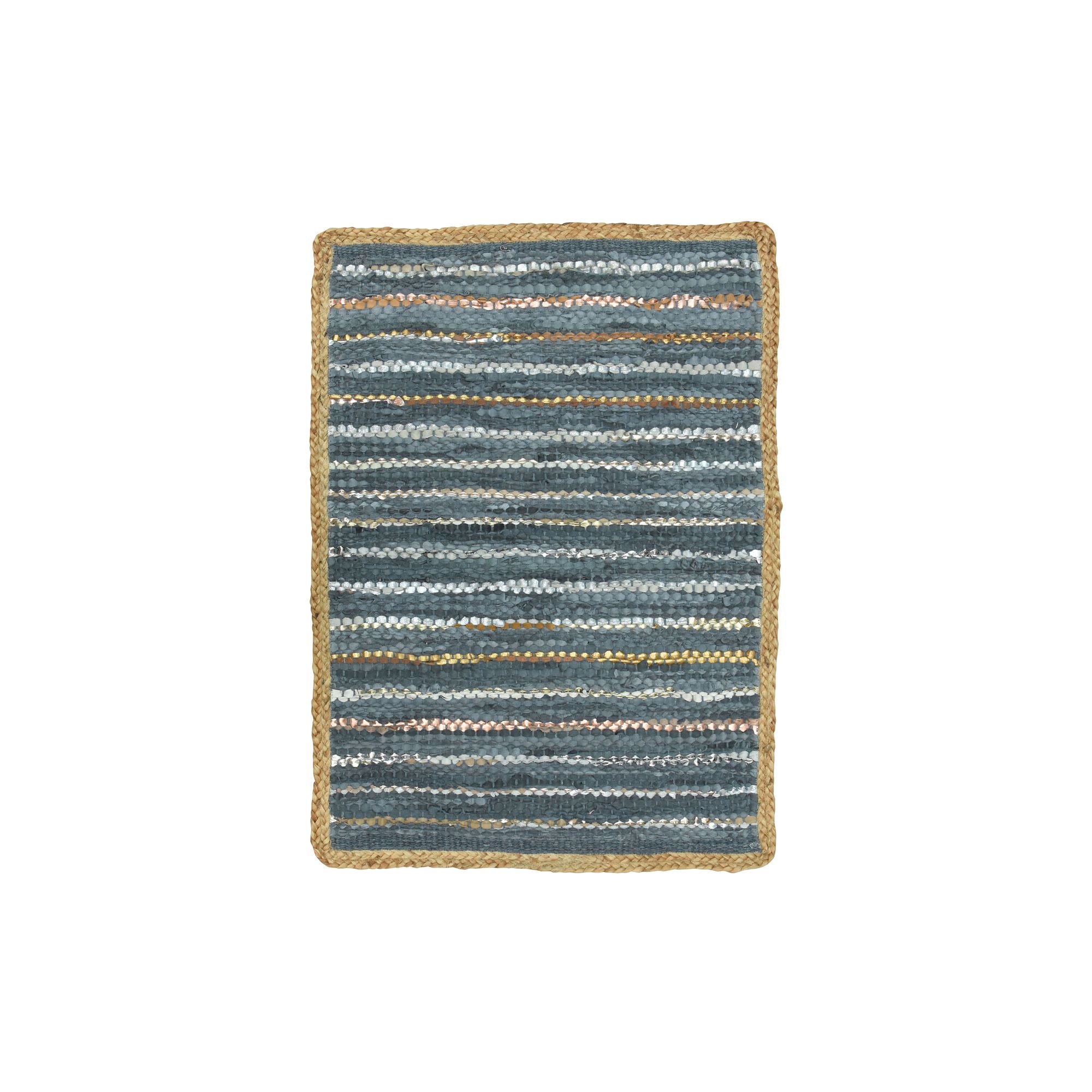 Asma - Tapis - Cuir Recycle/Coton/Jute - Bleu/Argenté