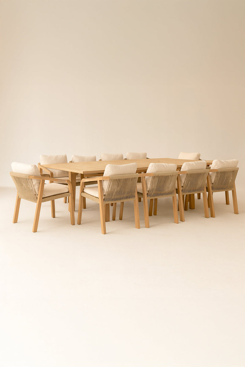 Saona - Ensemble Table Extensible Et 10 Fauteuils - Bois D'Acacia