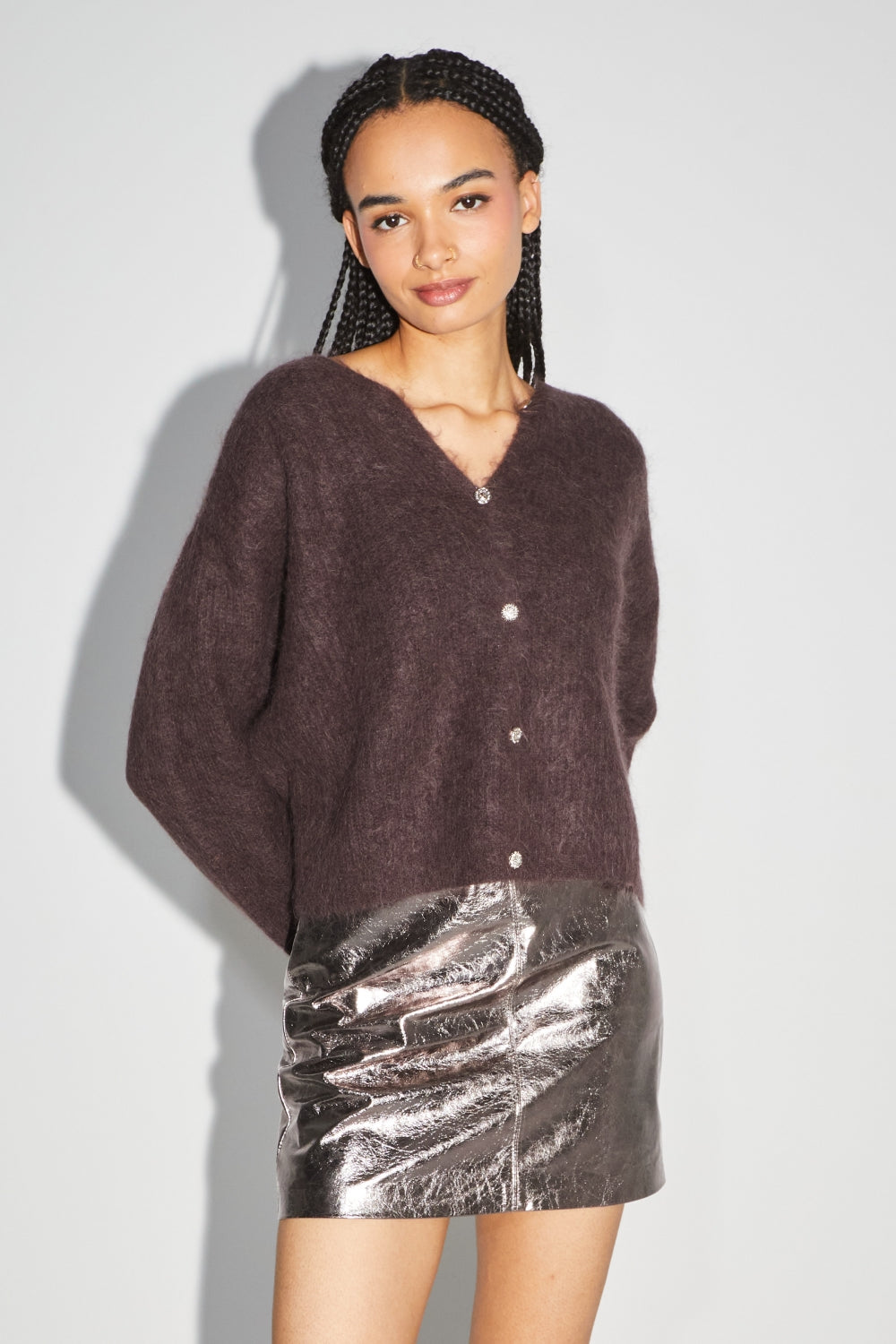 La Mini Jupe Stella Effet Cuir Métalissé Grey