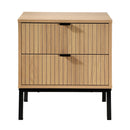 Tara - Grooved Wood Effect 2-Drawer Bedside Table - Light Wood
