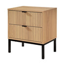 Tara - Grooved Wood Effect 2-Drawer Bedside Table - Light Wood