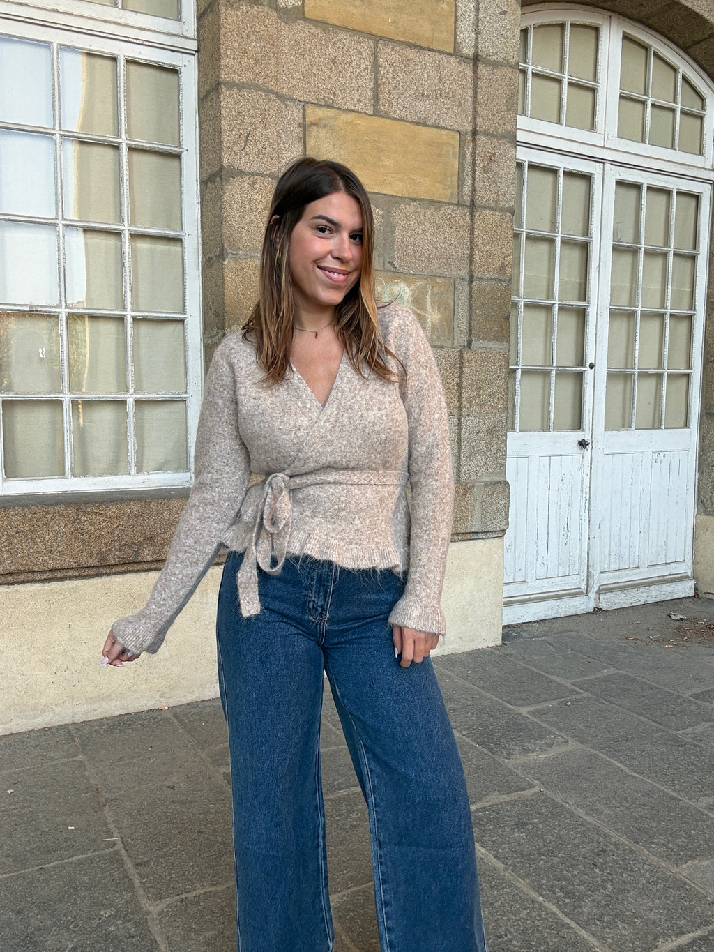 Cardigan à noeud Helena taupe