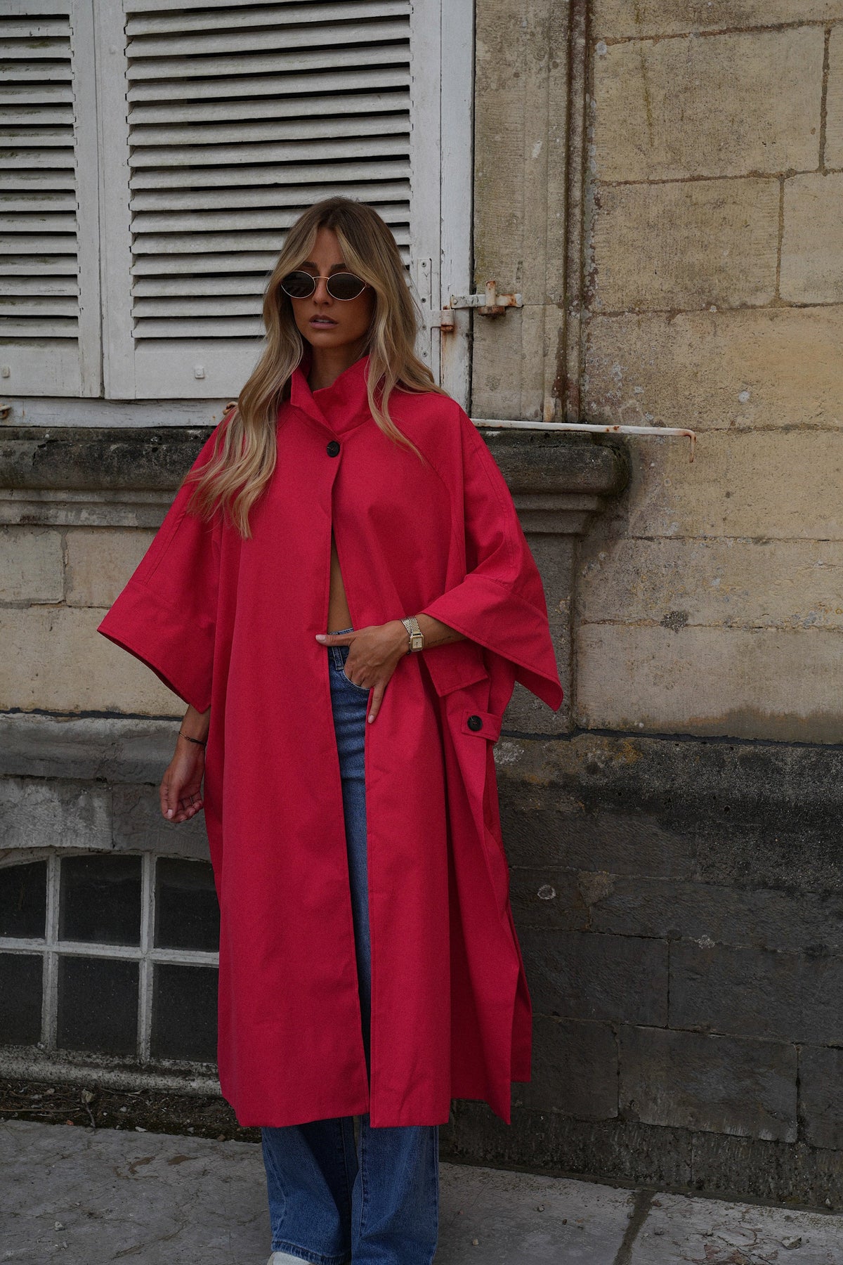 Isaac Long Trench Coat Jacket - Red