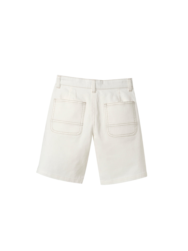 Short 5 Poches Denim - Blanc Clair Uni - Garçon