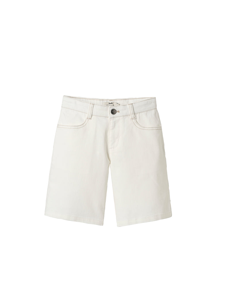 Short 5 Poches Denim - Blanc Clair Uni - Garçon