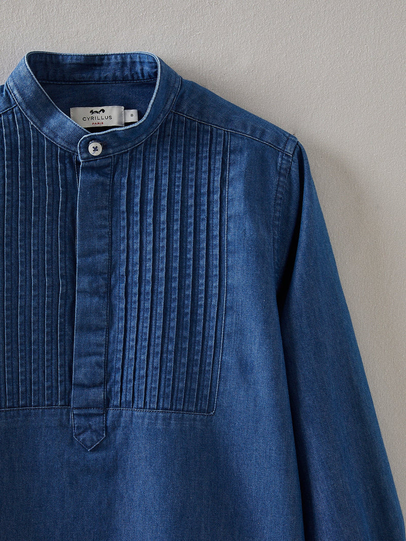 Plastron Denim Shirt - Plain Dark Blue - Boy