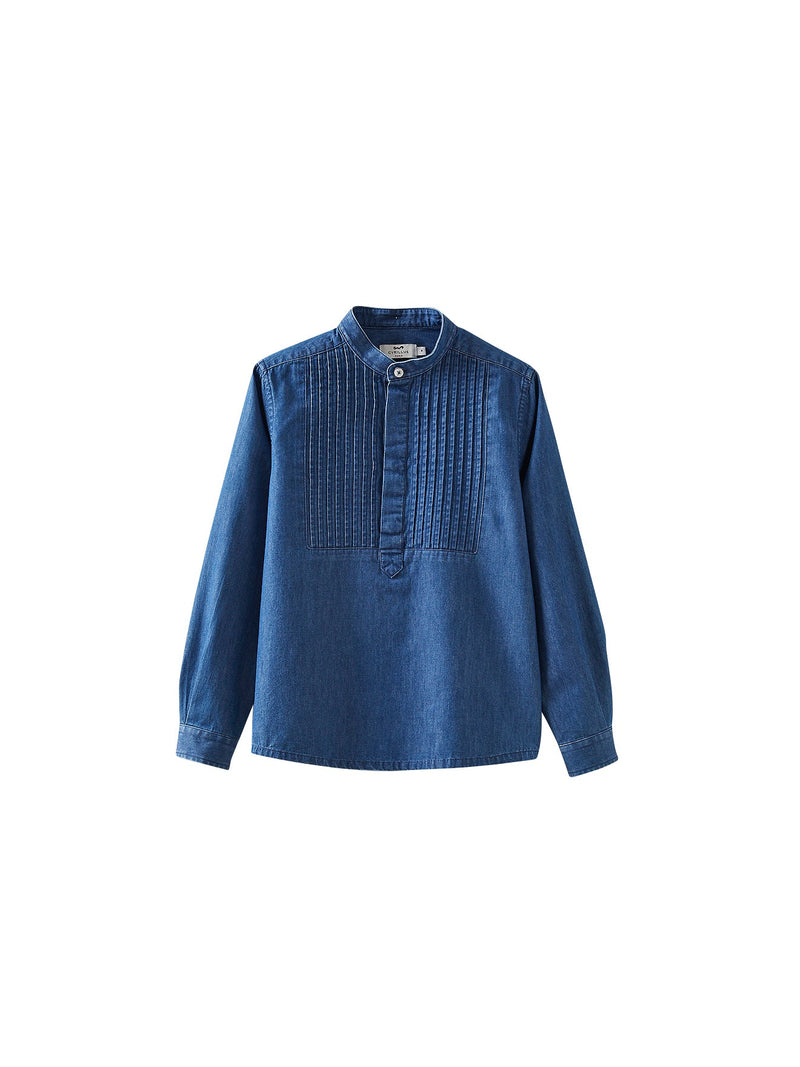 Plastron Denim Shirt - Plain Dark Blue - Boy