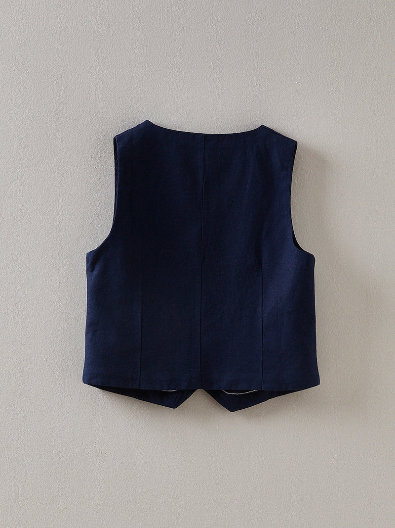 Sleeveless Cardigan - Plain Dark Blue - Boy