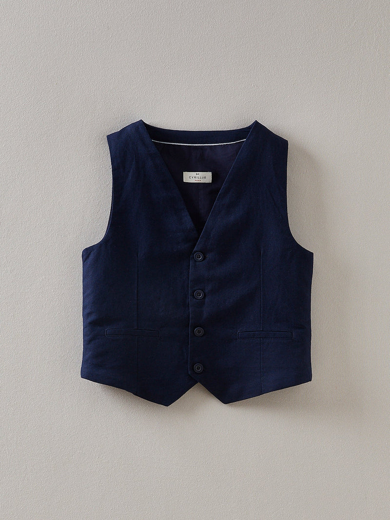 Sleeveless Cardigan - Plain Dark Blue - Boy
