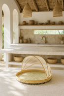 Round Tray with Zina Bell - Green Pearly Capiz Shells and Natural Bamboo