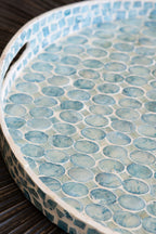 Solna - Plateau Rond Av Poignée - Coquille De Nacre - Bleu