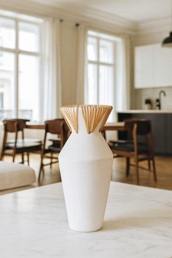 Aya - Vase - Rattan/Concrete - White