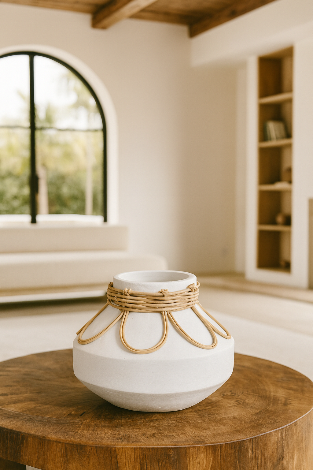 Nour - Vase - Rotin/Beton - Blanc