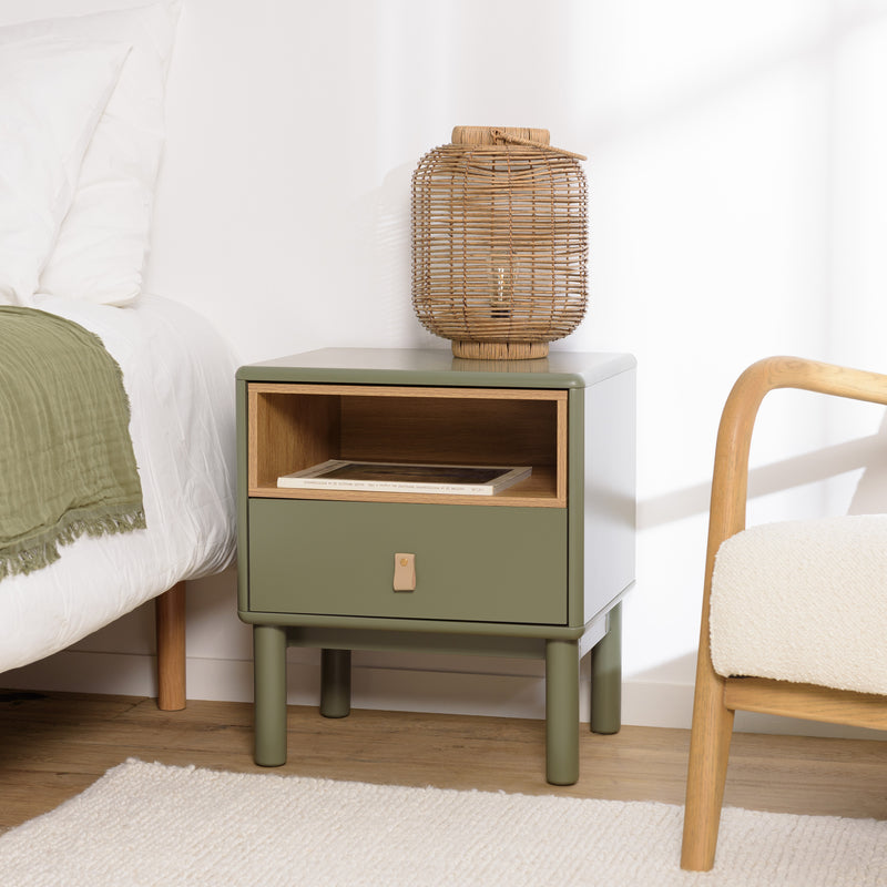 Mesita de noche - Ethan - Verde - Roble claro