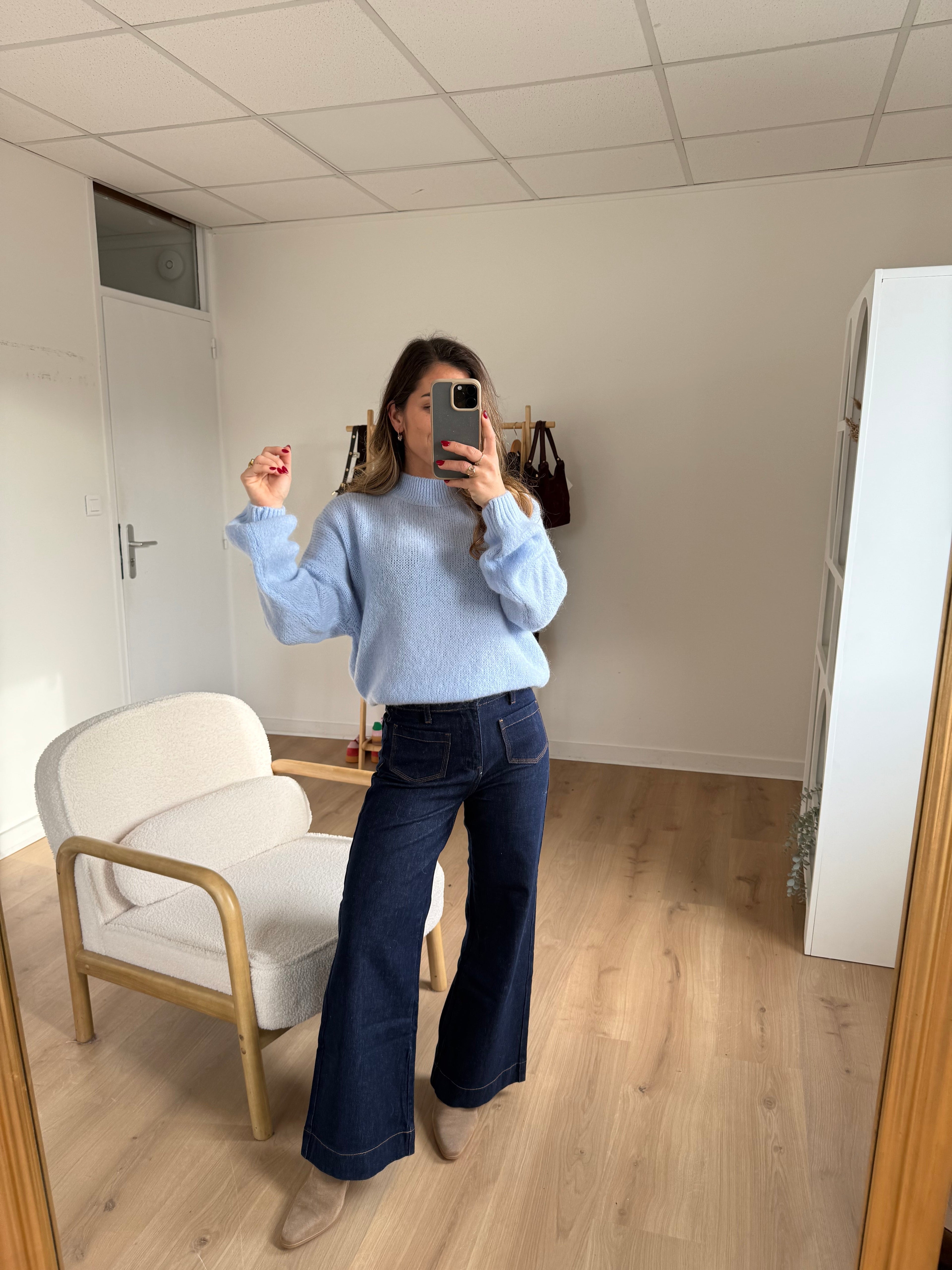 Hortense Crew-Neck Knitted Sweater Glacier Blue