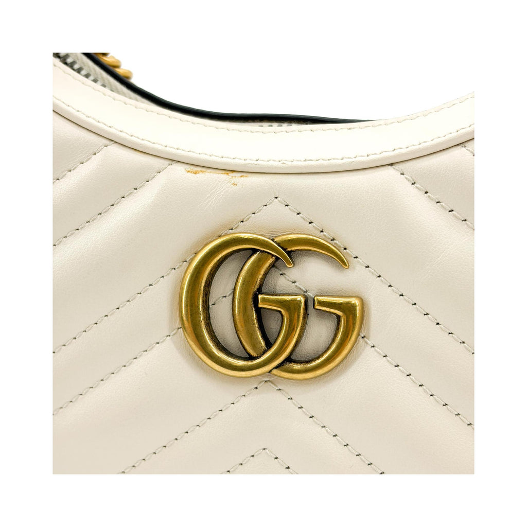 Sac Porté Épaule Gucci Gg Marmont Half Moon Hobo Mini Cuir - Blanc