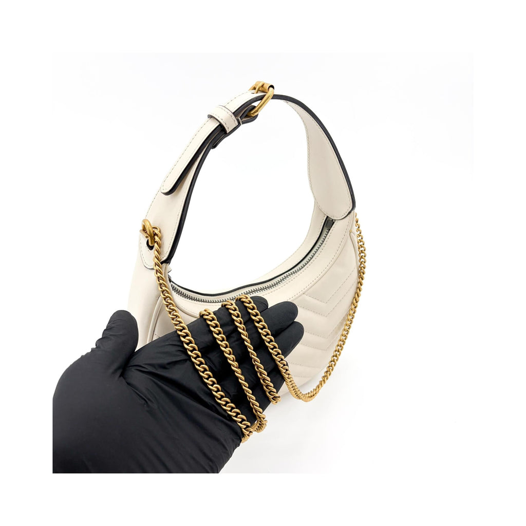 Sac Porté Épaule Gucci Gg Marmont Half Moon Hobo Mini Cuir - Blanc