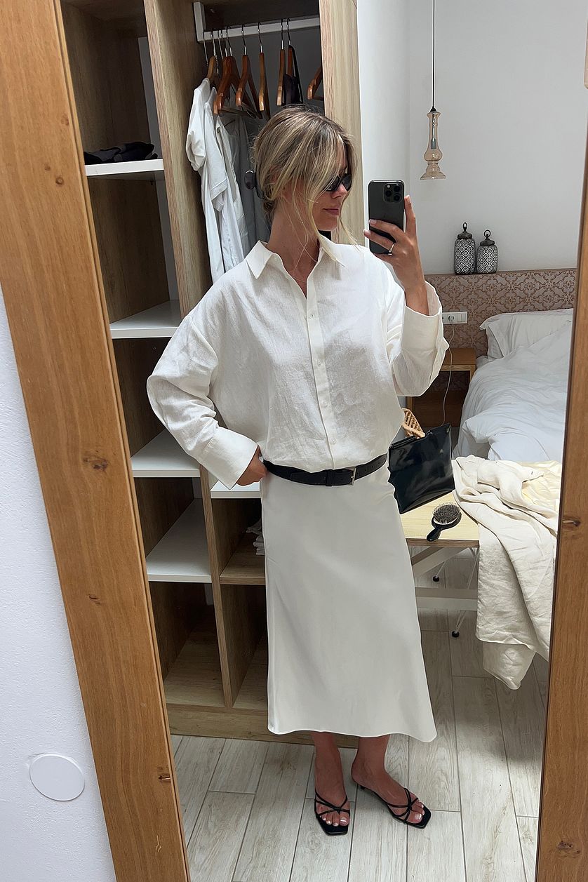 Jupe Satin Midi - Blanc