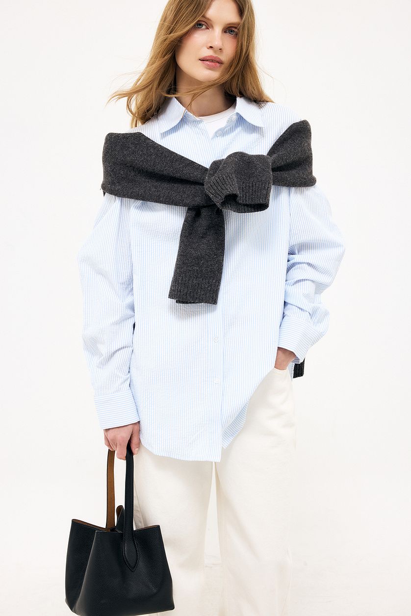 Seersucker Long Sleeve Shirt - Blue Striped