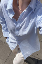 Seersucker Long Sleeve Shirt - Blue Striped