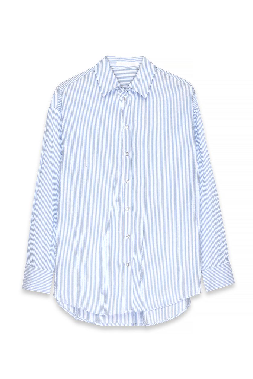 Seersucker Long Sleeve Shirt - Blue Striped