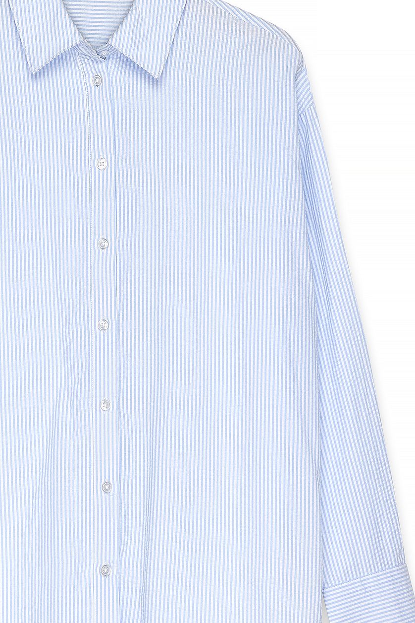 Seersucker Long Sleeve Shirt - Blue Striped