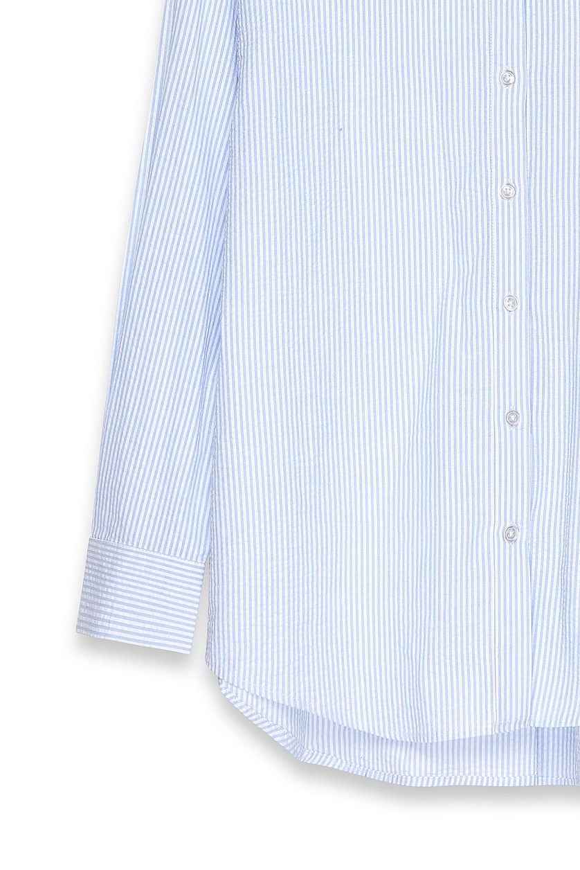 Seersucker Long Sleeve Shirt - Blue Striped
